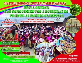 Sanipaya: “1ra FERIA ECOLÓGICA, CULTURAL Y ARTESANAL PARA REVALORIZAR LOS CONOCIMIENTOS ANCESTRALES FRENTE AL CAMBIO CLIMÁTICO”